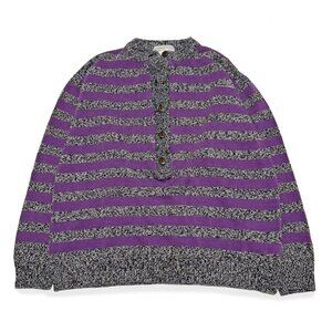 Vintage Veneza, Purple & Grey Stripped Sweater / Top Buttoned Collar Knitwear